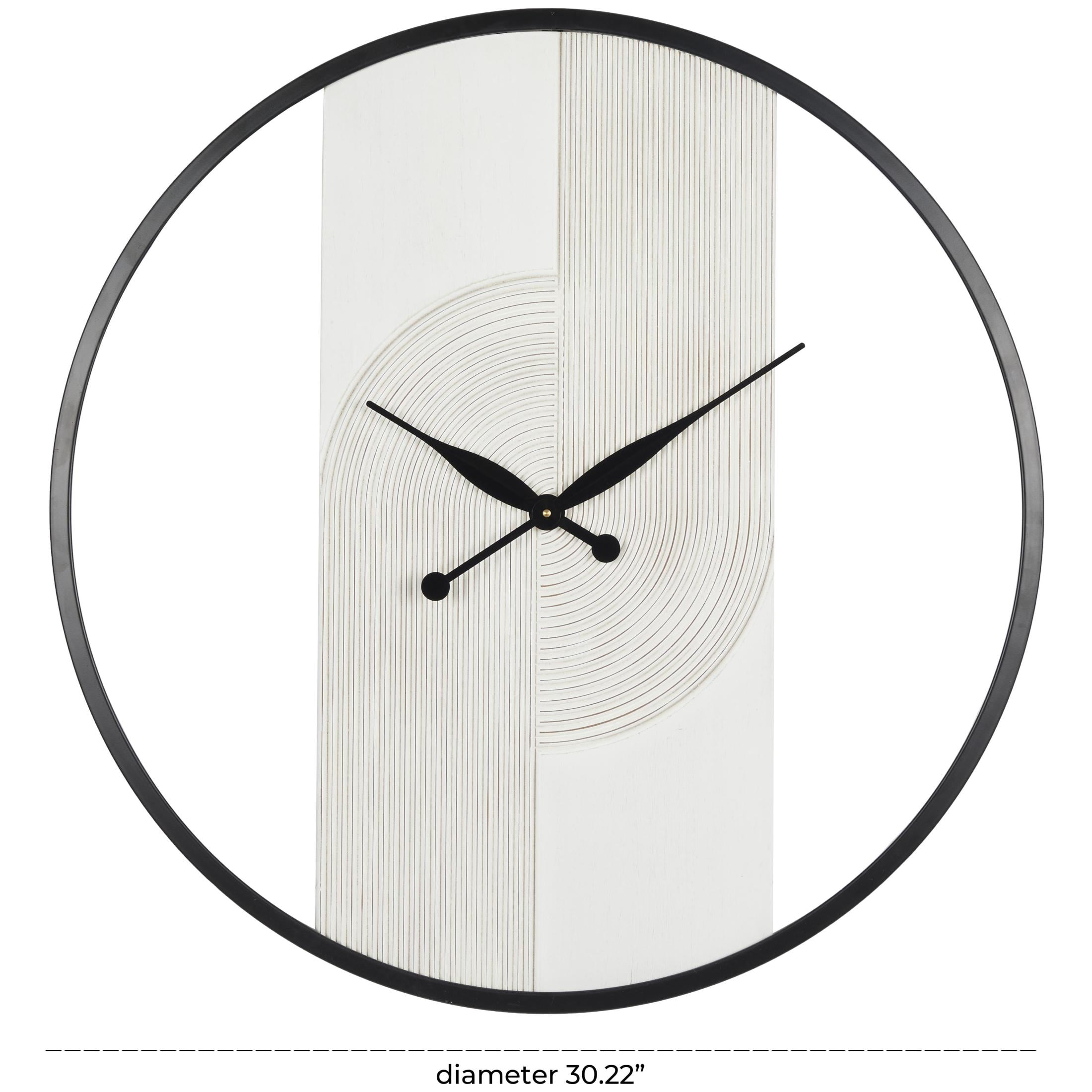 DecMode 30" White Wood Geometric Art Deco Inspired Line Art Wall Clock with Black Accents
