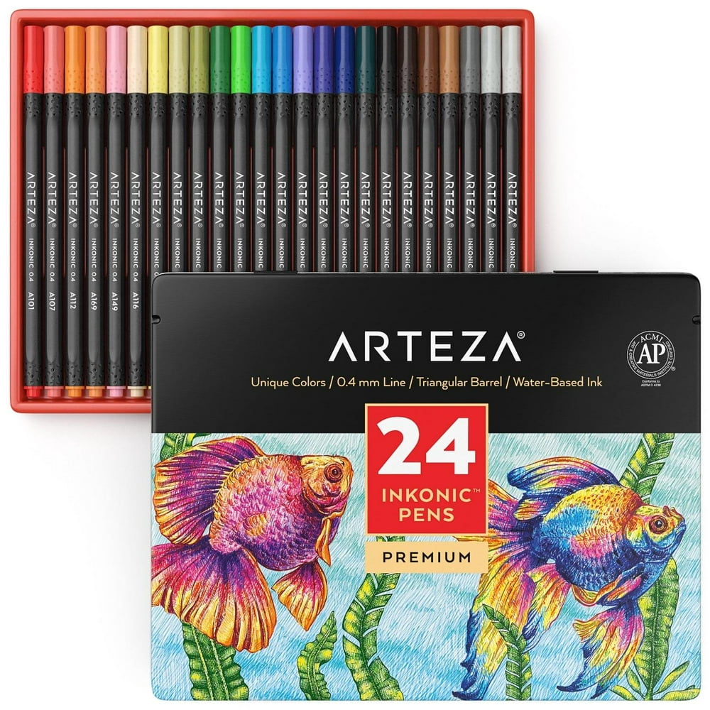 Arteza Fineliner Colored Pens Set, Inkonic, Fine Line, 0.4mm Tips