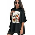 thumbnail image 3 of Plus Size Shirt for Women Oversized Black Tops for Women Short Sleeves Shirt for Women Red-Browed Bird 26 T Shirt Crewneck Shirt for Women M, 3 of 5