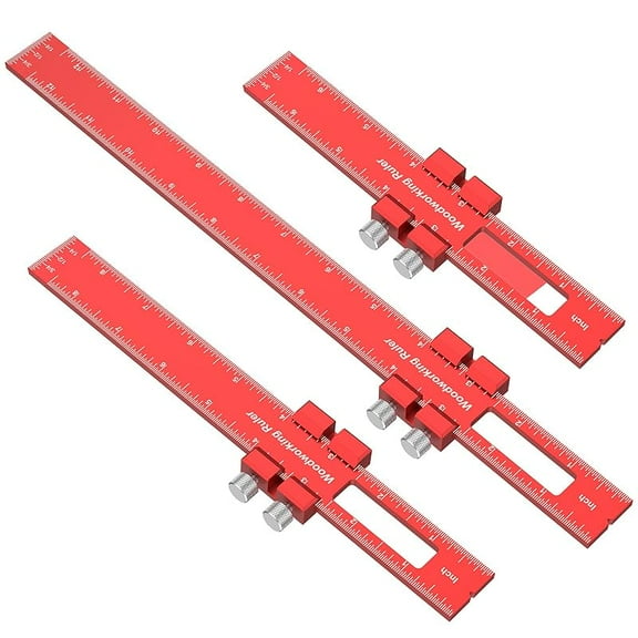 3PCS Woodworking Precision Ruler Set 6 8 12 Inch Procision Marking Ruler with Slide Stop Aluminum Rule for Pocket Marking Measuring