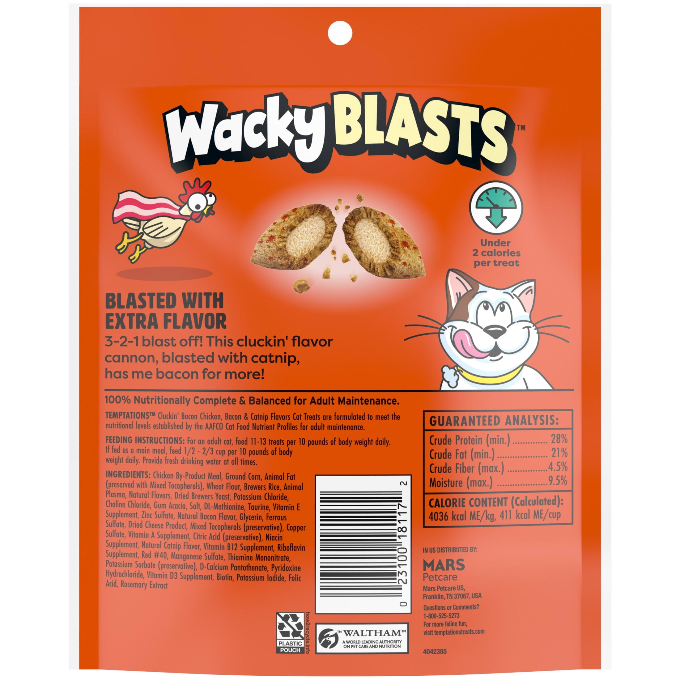 Temptations Cat Treats Wacky Blasts, Cluckin’ Bacon Flavor, 6.3 oz. Pouch (10 pack)
