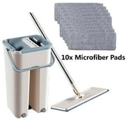 Flat Floor Mop and Bucket Set for Home Floor Cleaning with Reusable Microfiber Pads, Wet & Dry Self Cleaning Mop, Hands Free Floor Mop