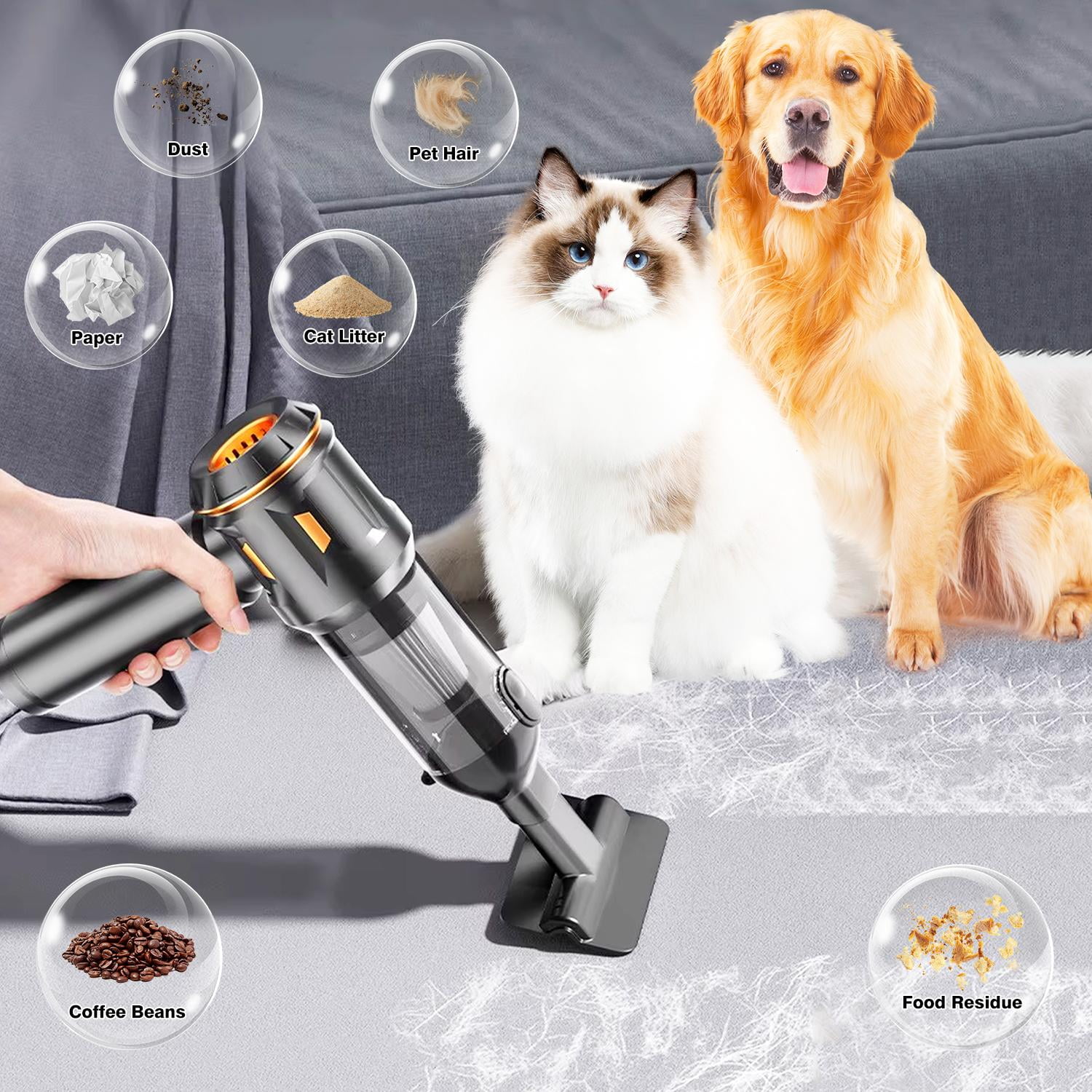 Canvcle Car Vacuum Cleaner, 4 in 1 Vacuum Cleaner & Air Duster, 16000Pa Brushless Motor Handheld Vacuum Cordless with 2000mAh Battery, LED Light, Multi-Nozzles for Car, Home, Office, Keyboards