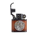thumbnail image 2 of Handmade Cowhide Inlaid Mechanical Movement Swiss Brass Kerosene Lighter, Soft-Flame, Windproof, Vintage, Classic,Grinding Wheel, Complex, Gift for Boyfriend Husband,Thorens Brown and Black, 2 of 10
