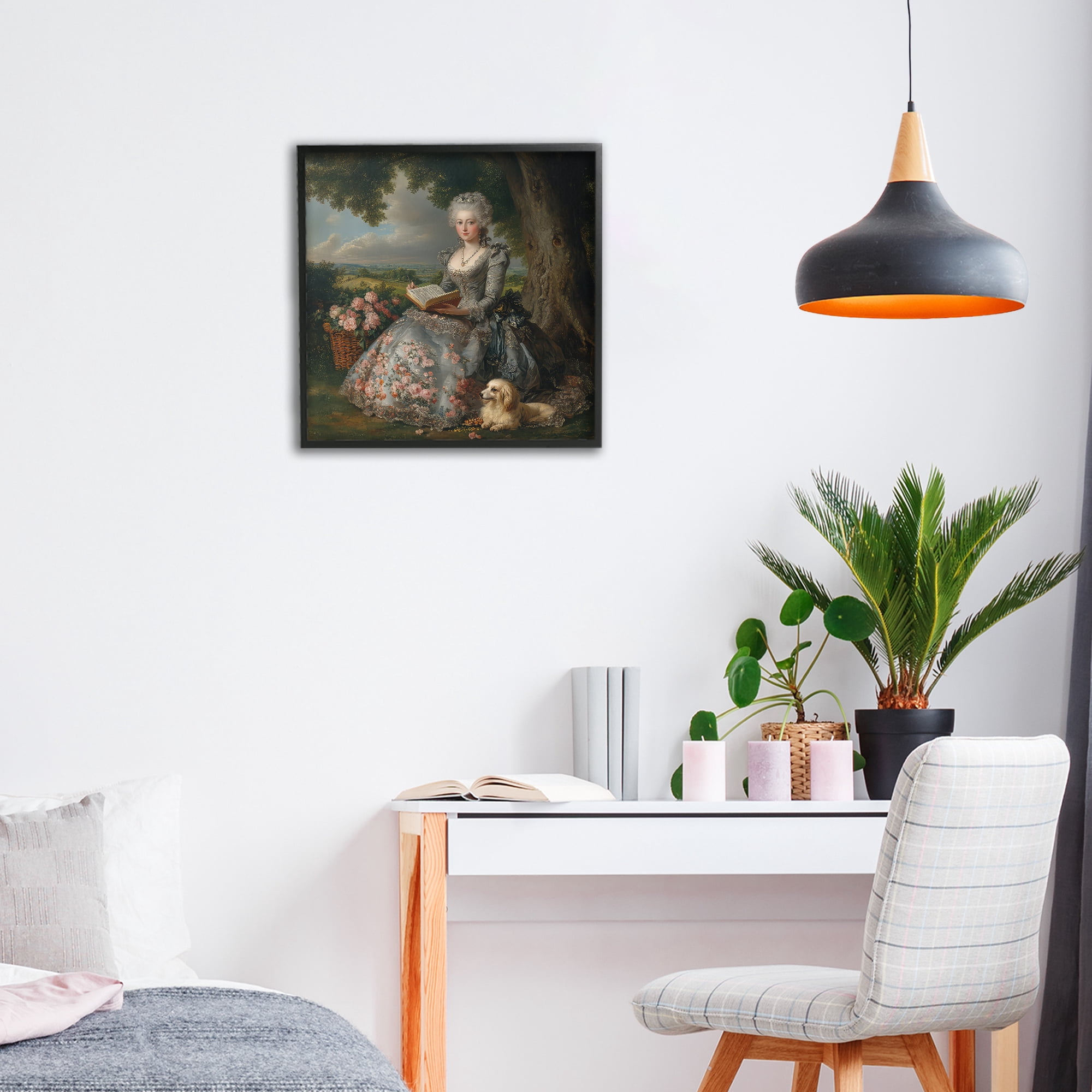 Stupell Industries Reading Rococo Lady with Dog Black Framed Giclee Art, design by The Wands Want