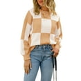 thumbnail image 1 of Liacowi Women Juniors Knitted Sweater Long Sleeve Plaid Pullover Retro Jumpers Tops Fall Loose Knitwear for Teen, 1 of 9