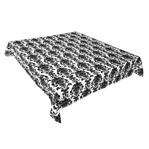 Floral Poplin Damask Durable Tablecloth White