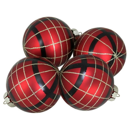 Red Glitter Glasses Northlight Black and Gold Glitter Stripes on Red Glass Ball Christmas Ornaments - Set of 4 ()