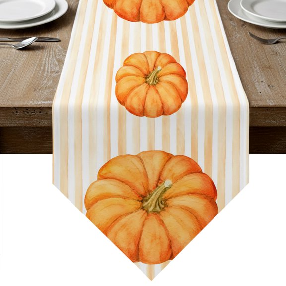 Orange Pumpkins Fall Table Runner Linen Burlap Table Runner 72 Inches Long Thanksgiving Autumn Striped Dresser Scarves for Kitchen Island Coffee Dining Room Party Wedding Holiday Decoration 18"x72"