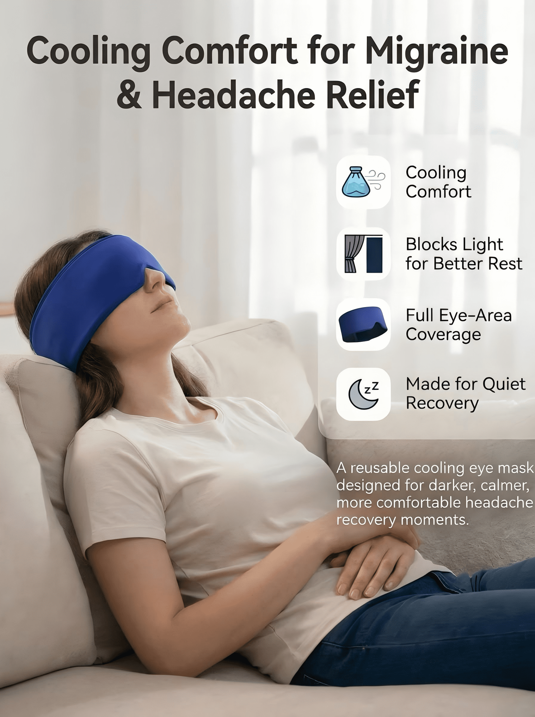 FACEMOON Adults Ice Silk Sleep Soft Comfort Cooling Weighted Gel Sleep Eye Mask for Sleep Support, Dark Circles, Puffy Eyes with Storage Bag, Blue