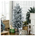 thumbnail image 2 of 4.5ft Flocked Christmas Tree, Artificial Pencil Tree with Steel Base, Snow Frosted Branches, Auto Open, Indoor Holiday Decor, 2 of 8