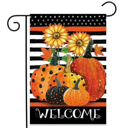Briarwood Lane Pumpkins and Stripes Garden Flag