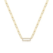 Forever Facets Cubic Zirconia Paperclip 18” Necklace in 18k Gold over Sterling Silver, Adult Female