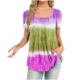 thumbnail image 1 of ameIAEA Square Neck Tops for Women Short Sleeve Summer Tunic Tops Color Block Ruffle Blouse, 1 of 4