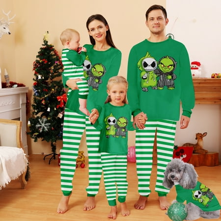 

Grinch Family Christmas Matching Pyjamas Outfits Elk Plaid Nightwear Sleepwear Xmas Pajamas Holiday Loungewear for Dad Mom Kids Baby Pet/Pet-L