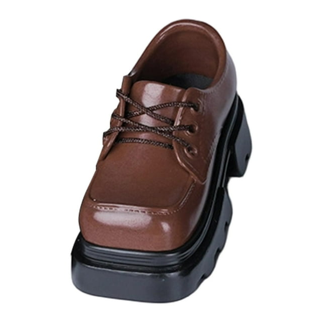 lionlar 2Pcs Action Figure Footwear Chunky Sole Miniature Model 1/4 Scale Doll Shoes Deep Brown