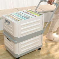 Storage Bins with Wheels, Foldable Rolling Storage Cart for Home Organization, Toy Storage Organizer, Plastic Container with Lid for Books, Clothes, Office Supplies