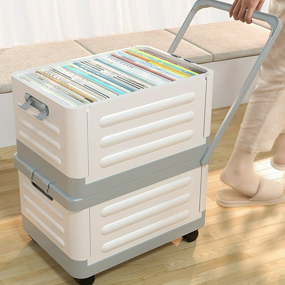 Ohmyroo Foldable Storage Trolley Box with Smooth-Rolling Wheels, Multi-Compartment Organizer for Books, Toys, and Living Room Essentials