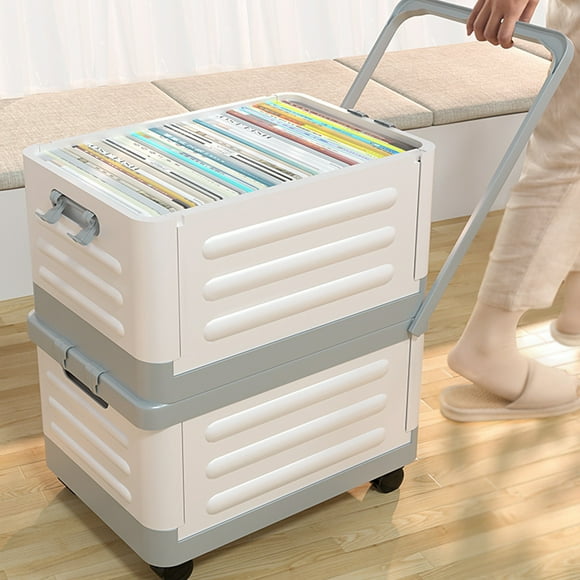Staron Storage Box with Wheels, Foldable Rolling Tote, Plastic Storage Bin for Toys Books Clothes