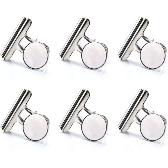 Super Strong Refrigerator Magnetic Clips for Fridge, AmPm Silver Metal Medium Heavy-Duty Magnet Bulldog Hook Clips with Neodymium Magnet for Calendar, Photo, Home Kitchen Deco (2 Inch, 6 Pack)