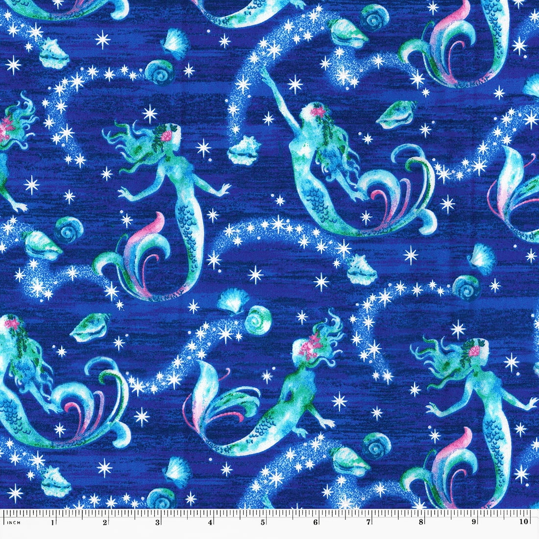 Fabric Tradtions 44" x 1 yd 100% Cotton Mermaid Craft Fabric, Blue and White