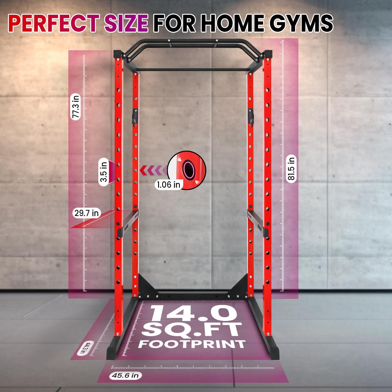 Space Saving Design Multi-Functional Power Rack,Red Power Cage With 44 In Width,2 In 1 Squat Rack And Pull Up Bar,Red Squat Stand For Garage Or Apartment,Red