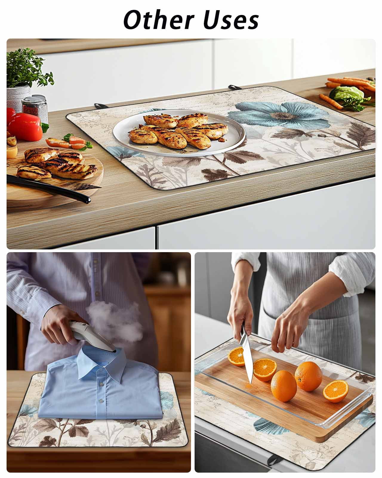 Stove Top Covers for Electric Stove, Spring Floral Glass Stovetop Cover Protector, Teal Tulip Vintage Botanical Summer Induction Cooktop Protector Oven Mat for Kitchen Countertop 24"x21"