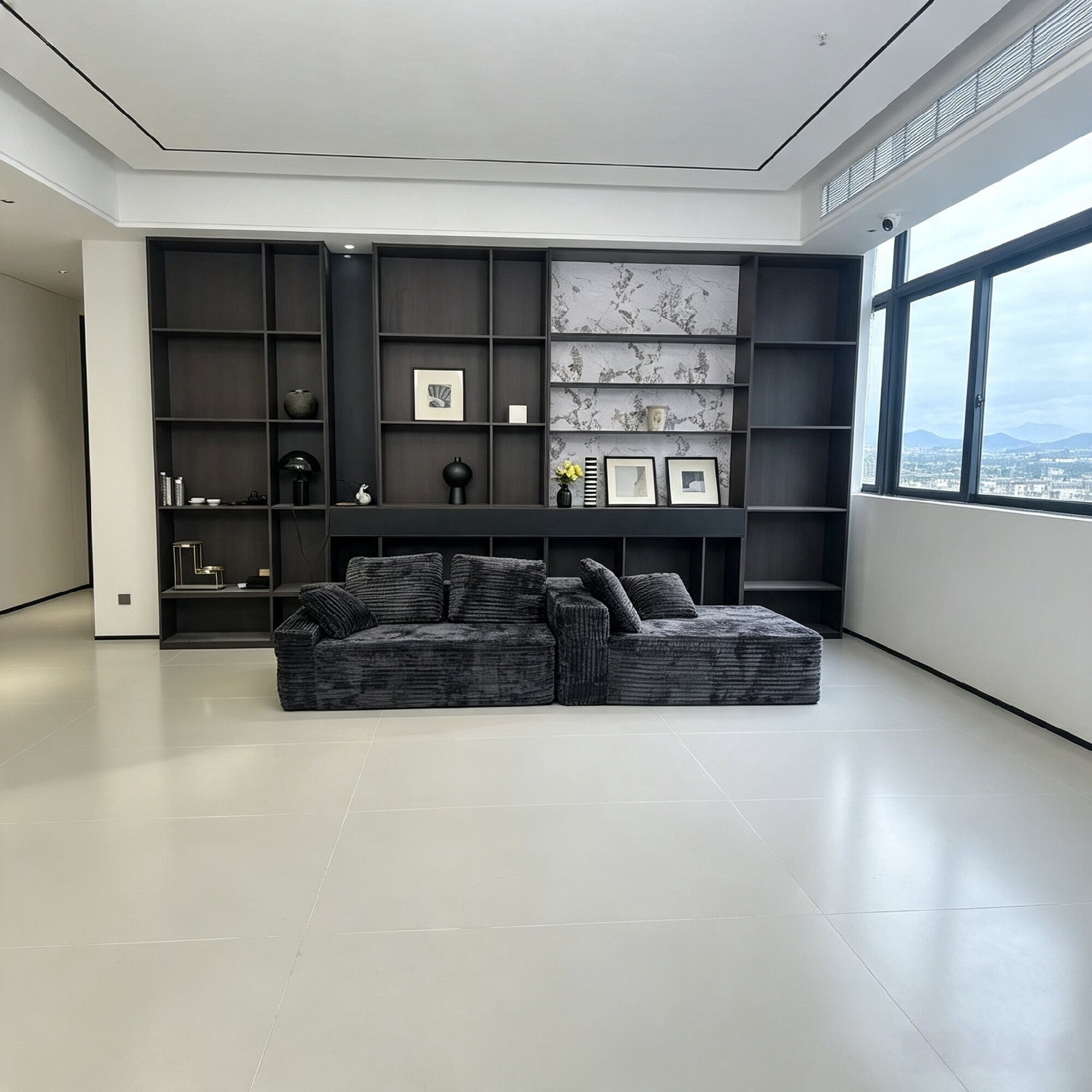 Howcool 96" L‑Shaped Modular Sectional Sofa with Deep Seat Chaise,Corduroy 3‑Seat Boneless Cloud Couch,Compressed Sofa for Living Room,No Assembly Required,Right Facing,Gray