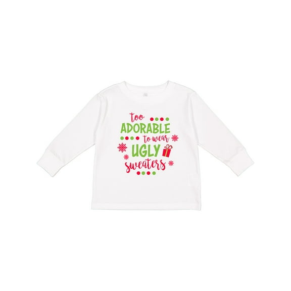Inktastic Too Adorable to Wear Ugly Sweaters Boys or Girls Long Sleeve Toddler T-Shirt