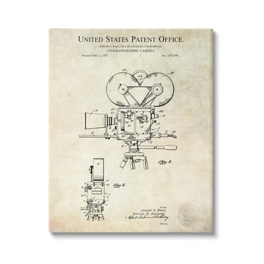 Stupell Industries Cinematographic Camera Patent Detailed Blueprint Design Canvas Wall Art, 24 x 30, Design by Karl Hronek