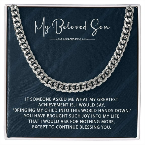 Cuban Chain Necklace For Son, Cuban Link Chain, Stainless Steel or Yellow Gold, Message Card & Gift Box