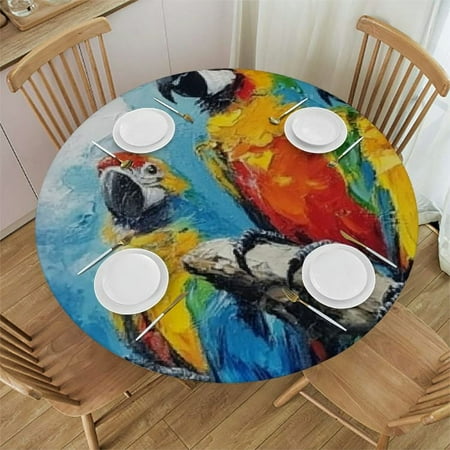 

Sheronv Parrots Round Table Cover 100% Polyester Stain Resistant Washable Indoor Outdoor Tablecloth Kitchen Dining Wedding Parties Waterproof 46 -50