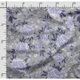 thumbnail image 2 of Soimoi Chinese Floral Printed, Cotton Fleece, Fabric by The Yard Sewing DIY Stretch Fabric 56 Inches Wide, WarmFabric for Hats, Coats, Gloves, Blankets, Grayish Blue, 2 of 5
