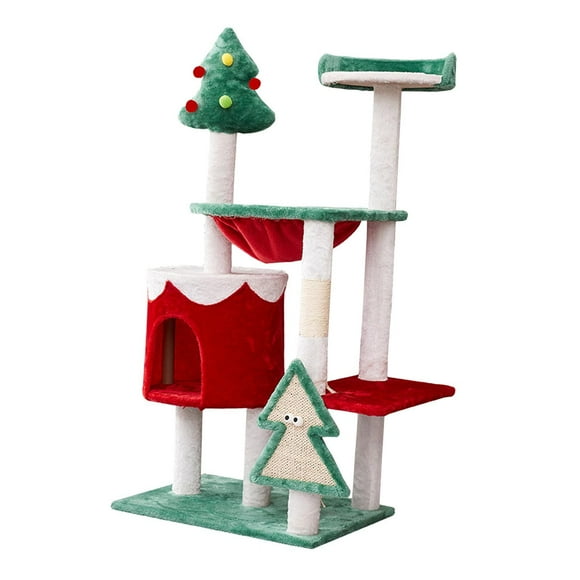 Yinanstore Cat Activity Tree, Cat Exercise , Christmas Themed Cat Scratch Board, Cat House, for Activity Center Play Rest 50x40x110cm