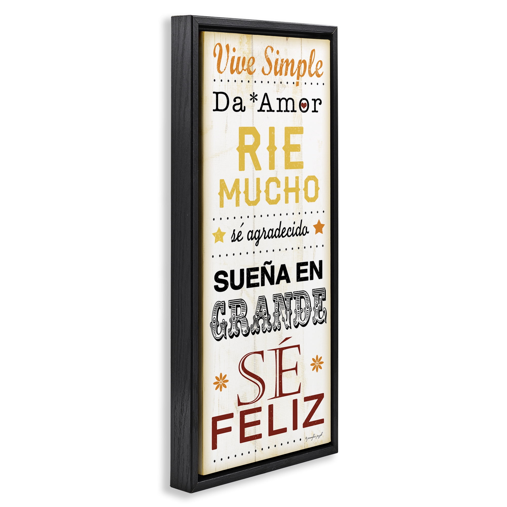 Stupell Industries Vive Simple Ríe Mucho Inspirational Quotes & Sayings Painting Black Floater Framed Art Print Wall Art, 11 x 25