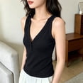 thumbnail image 4 of Womens V Neck Tank Tops Summer Ribbed Sleeveless Henley Shirts Casual Loose Fit Button Up Cami Knit Tees Black, 4 of 6