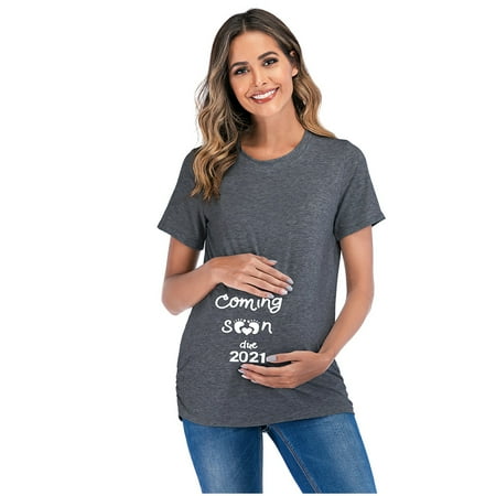 

asdoklhq Maternity Clothes for Women Clearance Women Maternity Short Sleeve O-neck Letter Print T-shirt Tops Pregnancy Blouse