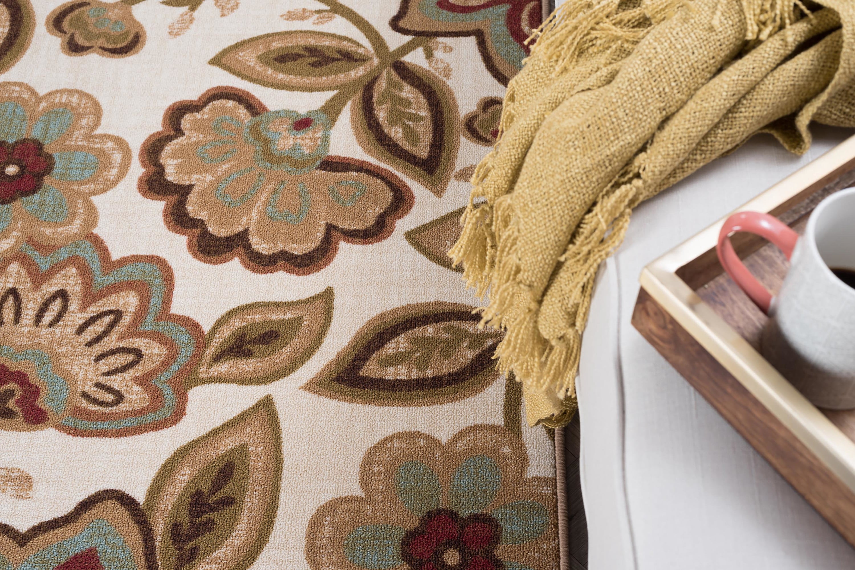 Transitional Area Rug (3-Piece Rug Set: (5' x 7', 20'' x 60'', 20'' x 32'')) Floral Cream, Beige Indoor Set Easy to Clean