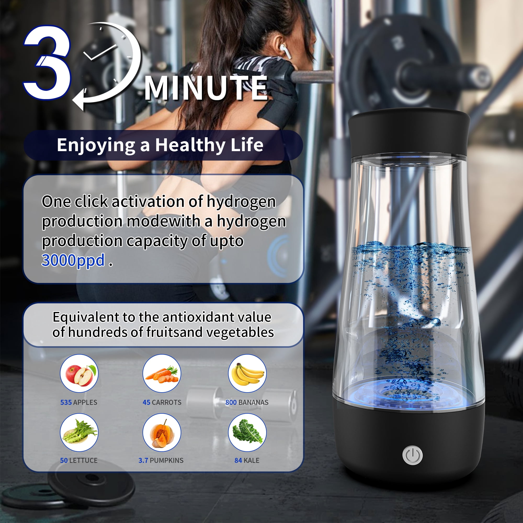 Hydrogen Water Bottle,2025 Upgrade Hydrogen Water Machine-SPE PEM Technology,3-Minute H₂ Production,Remove Ozone/Nitrogen,Portable Portable Water Ionizer for Travel,Home,Office Unisex Black(320ML)