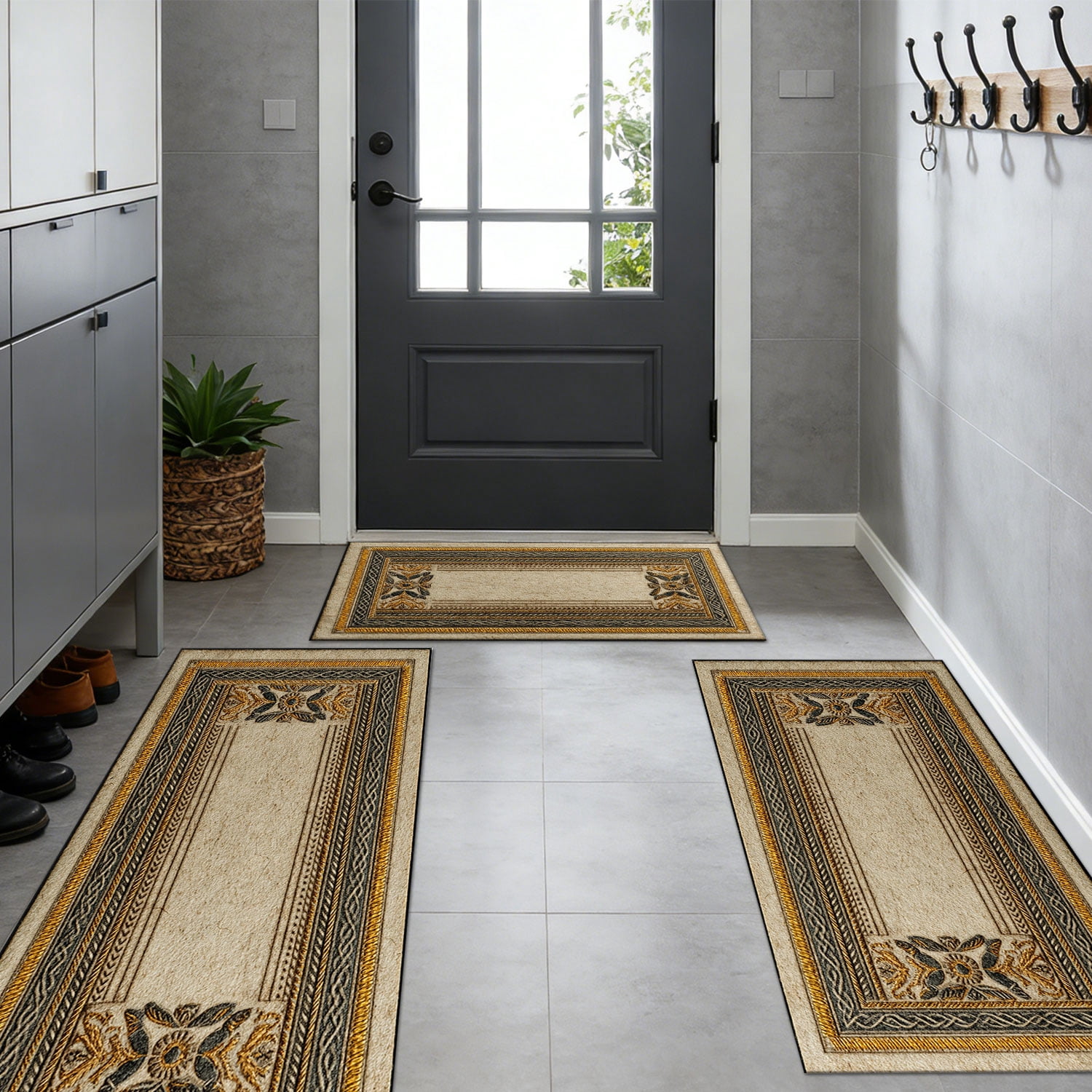 3 Piece Kitchen Rug Set, Non-Slip And Washable, Abstract Pattern Kitchen Hallway Rug, Soft And Comfortable, Suitable For Sinks, Floors, Entrances, Hallways and Bathrooms