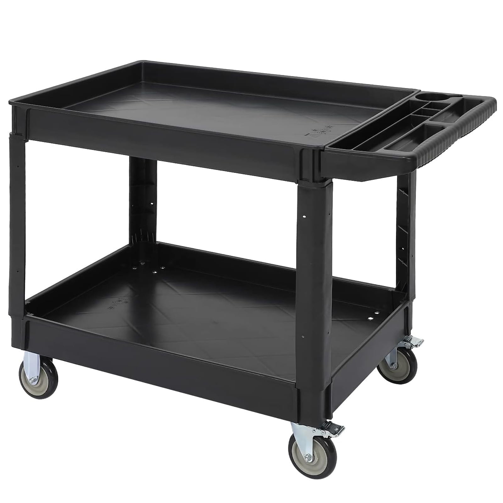 M optimized Utility Cart 2-Shelf Service Cart with Storage Handle, 500lbs Capacity, for Warehouse Garage Cleaning Manufacturing