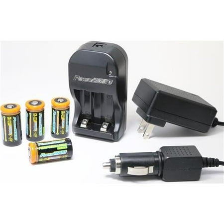 4 123A Rechargeable Batteries and Charger Kit Universal 110-240V + 12v Car Plug Perfect for Home and Travel for Flashlights and