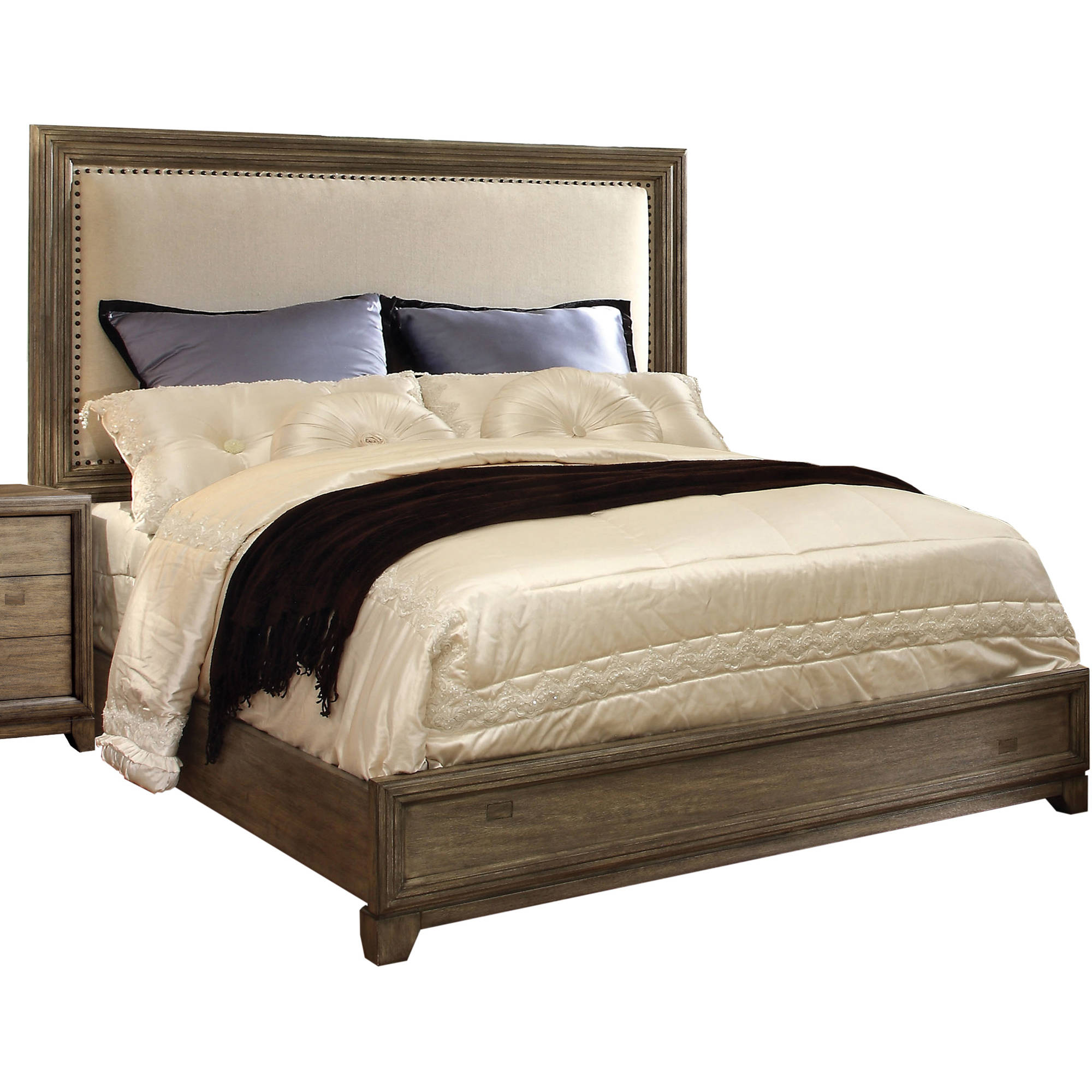 Furniture of America Traline Wood Panel Bed, Queen, Natural Ash and Ivory