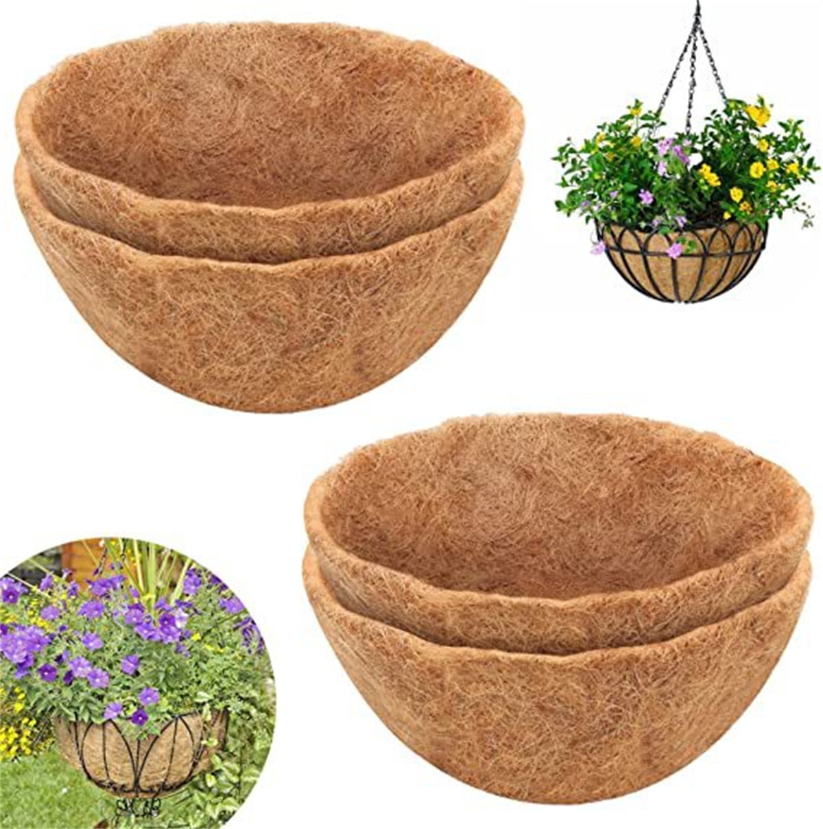 4Pcs Hanging Basket Liner, 14 inch Coco Liners for Hanging Baskets