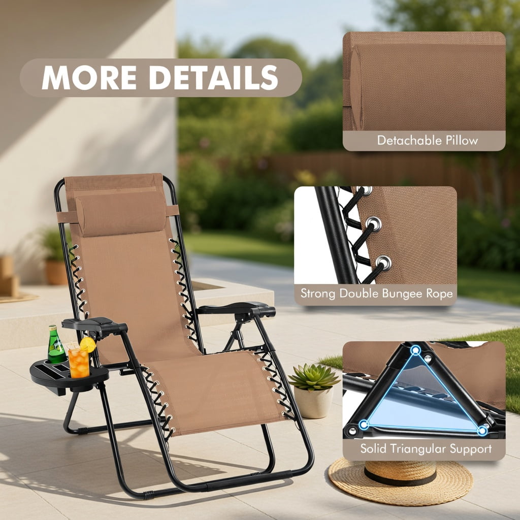 Hommoo Zero Gravity Folding Lounge Chair with Removable Tray, Outdoor Recliner for Back Relief, Beach & Patio, Beige