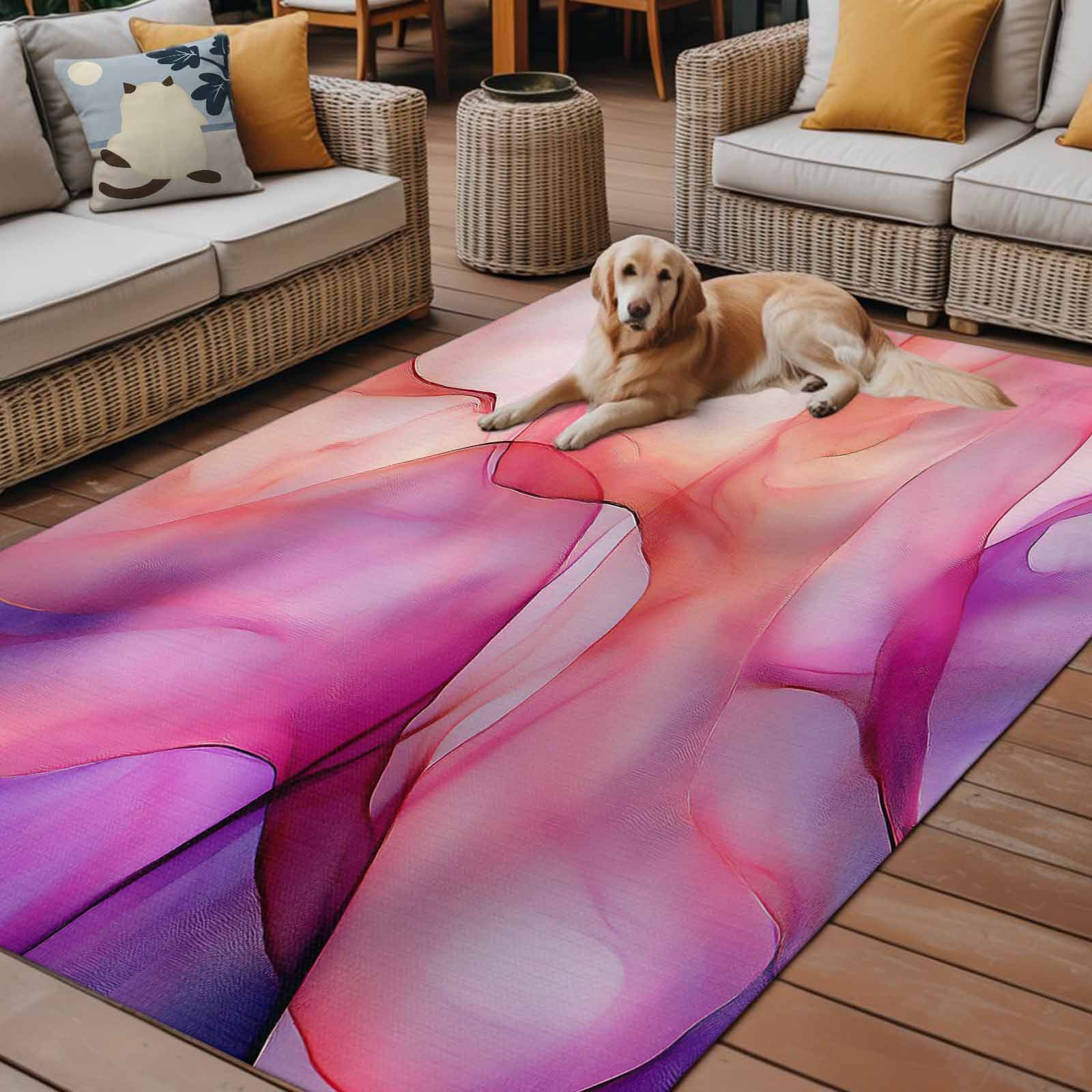 Outdoor Rug 5x8ft Abstract Ombre Pink Marble Large Area Rug Modern Art Indoor Outdoor Carpet Outdoor Rugs Mats for Patio Camping,RV,Front Door, Outside Decor