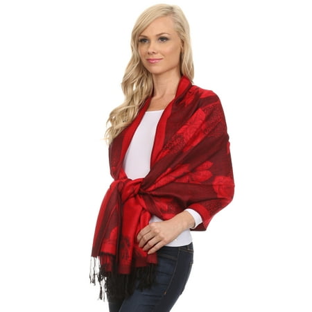 Rose Wrap - Sakkas Two Tone Rose Pashmina Scarf / Stole / Wrap - Cherry