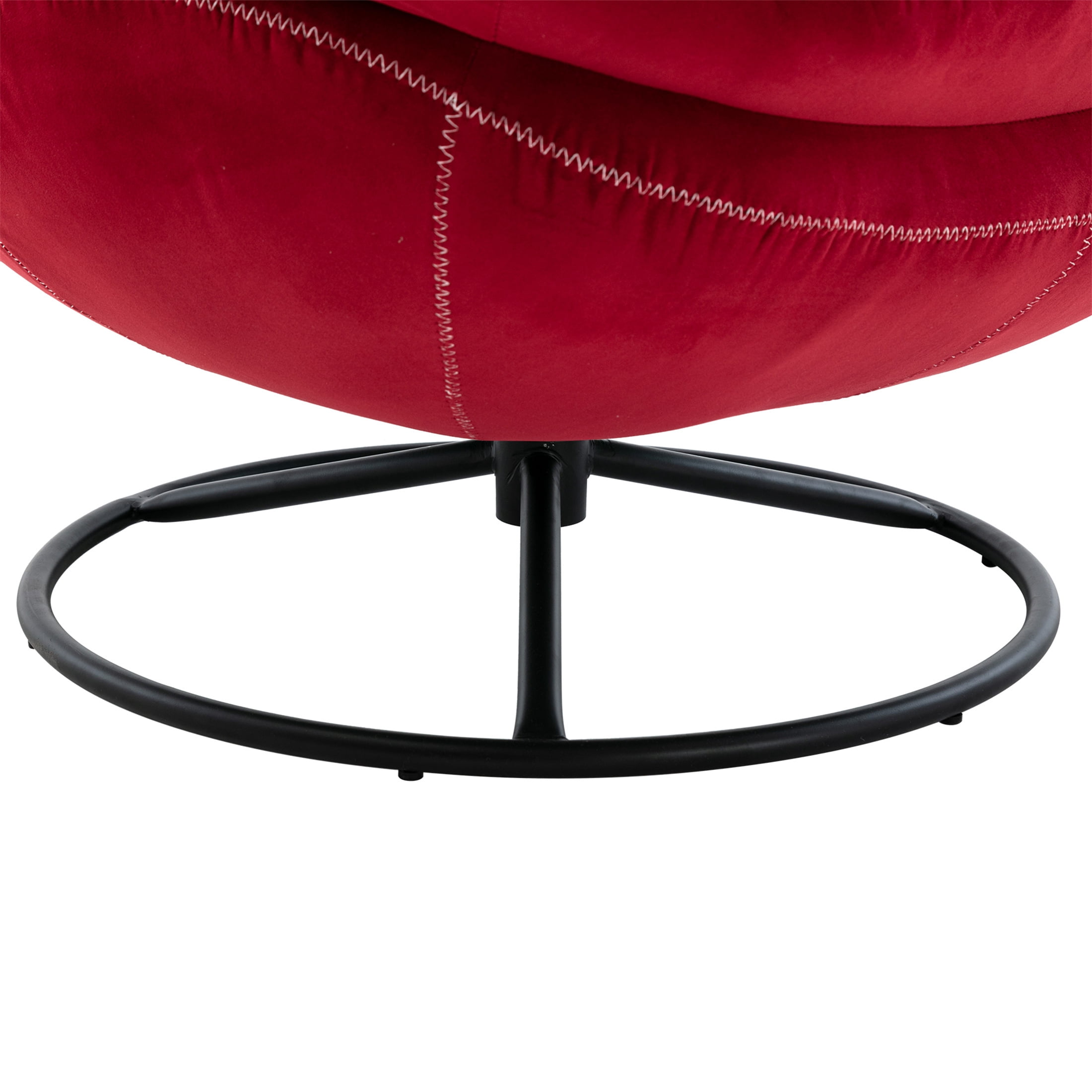 Aukfa Swivel Accent Chair with Ottoman- Tufted Back- Velvet Reading Chair for Living Room - Red