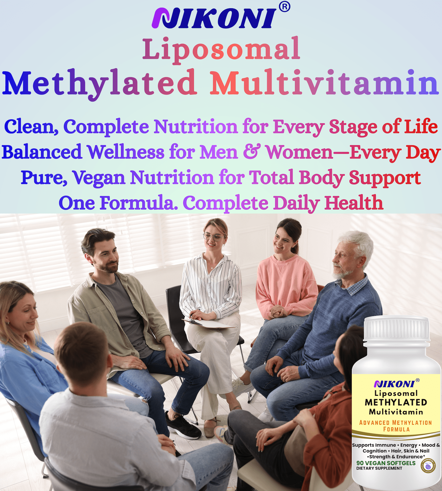 Nikoni Liposomal Methylated Multivitamins Vegan Softgels Methylated for Better Absorption 90 Count