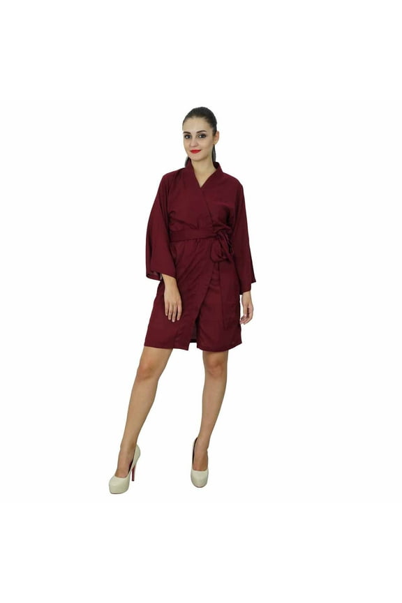 Women Short Solid Belt Robe Soft Modal Cotton Wrap Round Plain Bath Robe